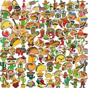 100Pcs Mexican Fiesta Stickers, Non-Repetitive Funny Design Mexican Stickers, Mexican Food Stickers Vinyl Waterproof Stickers for Girls Water Bottle Laptop Decor Party Favors Birthday Gifts