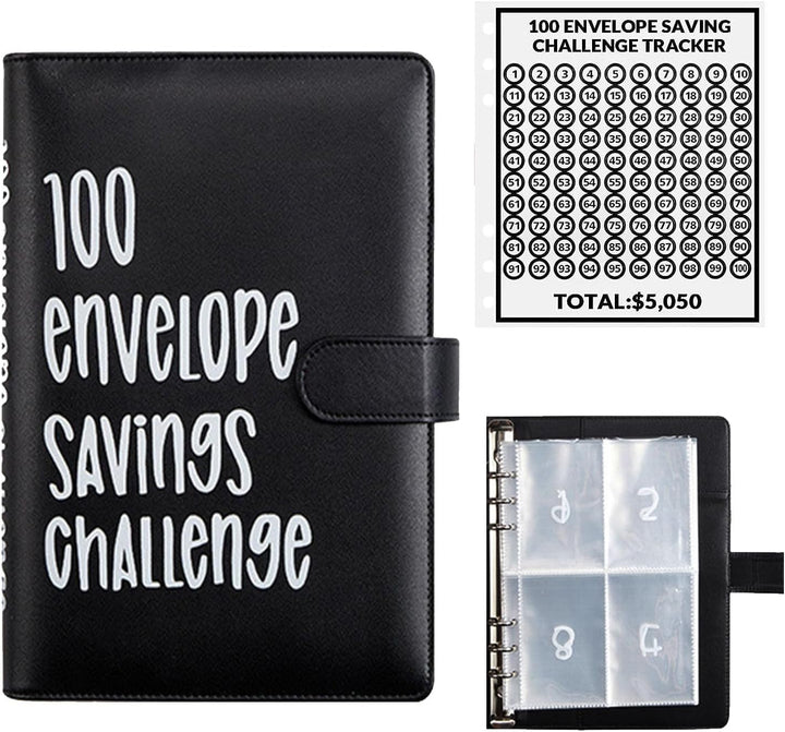 100 Envelope Money Saving Challenge Binder, Fun and Easy Way to save $5,050, Budget Book with Cash Envelopes for Office, Home, School (Pink)