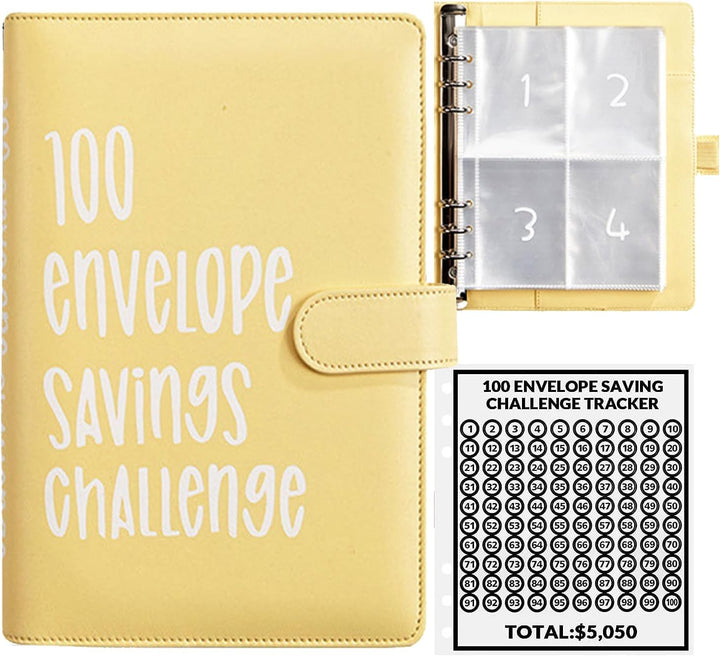 100 Envelope Money Saving Challenge Binder, Fun and Easy Way to save $5,050, Budget Book with Cash Envelopes for Office, Home, School (Pink)