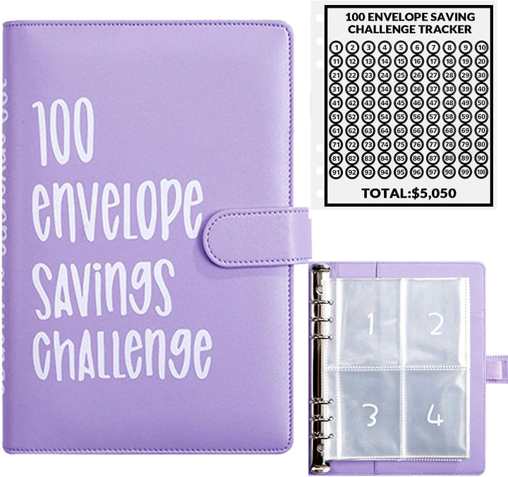 100 Envelope Money Saving Challenge Binder, Fun and Easy Way to save $5,050, Budget Book with Cash Envelopes for Office, Home, School (Pink)