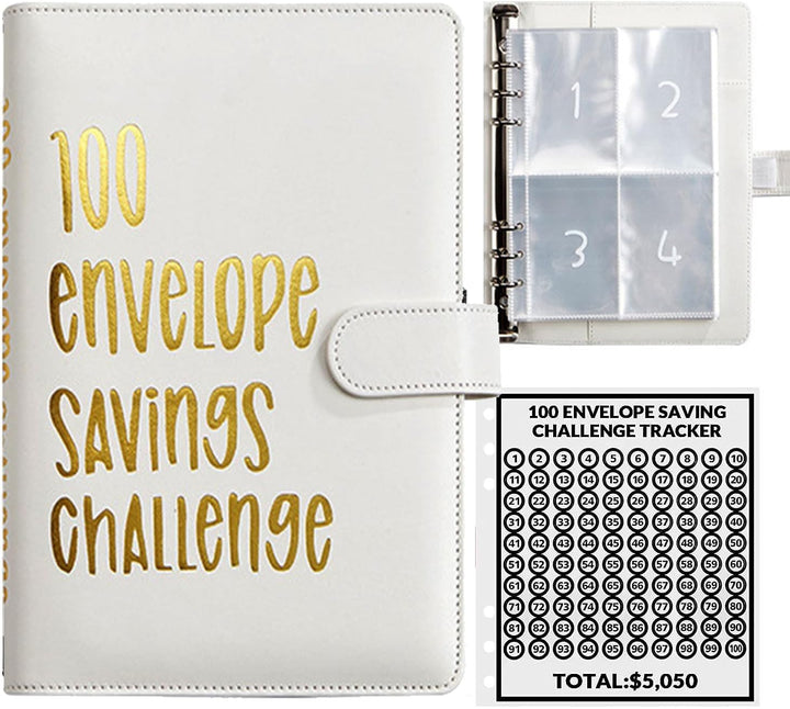 100 Envelope Money Saving Challenge Binder, Fun and Easy Way to save $5,050, Budget Book with Cash Envelopes for Office, Home, School (Pink)