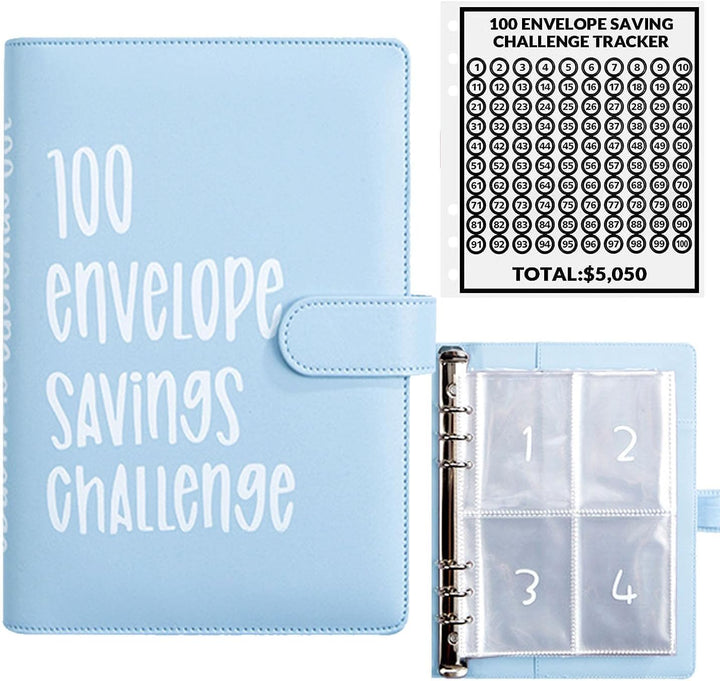 100 Envelope Money Saving Challenge Binder, Fun and Easy Way to save $5,050, Budget Book with Cash Envelopes for Office, Home, School (Pink)