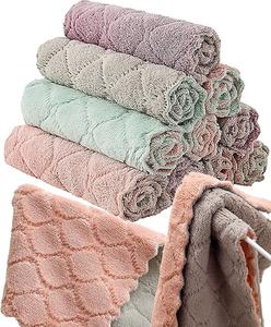 12 Pack Kitchen Towels Quick Dry Washcloths, Coral Velvet Dishtowels Multipurpose Reusable Cloths, Soft Tea Absorbent Cleaning Cloths Double-Sided Microfiber Lint Free Rags. Hand Traditional